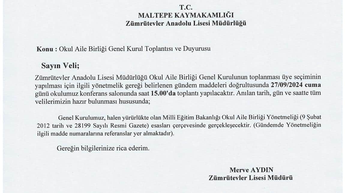 Okul Aile Birliği Genel Toplantısı